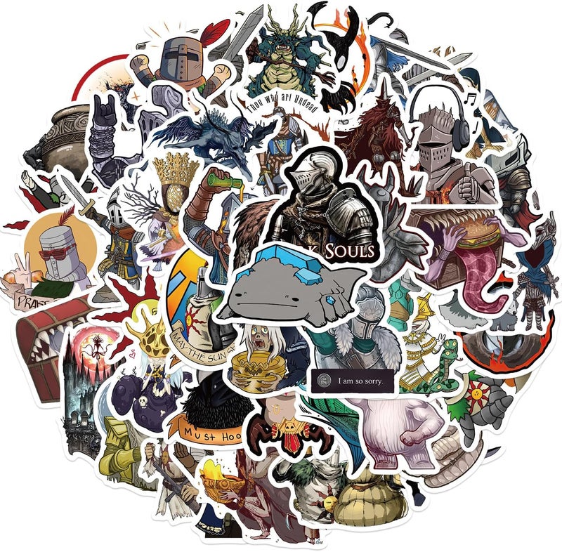 AUCEKO Dark Souls Sticker Pack of 50 Dark Souls Sticker Set Waterproof Vinyl Sticker for Laptop Children Cars Motorcycle Bicycle Skateboard Luggage Suitcase Computer Sticker Graffiti Decal - Image 1