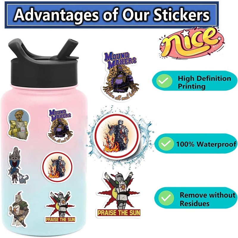 AUCEKO Dark Souls Sticker Pack of 50 Dark Souls Sticker Set Waterproof Vinyl Sticker for Laptop Children Cars Motorcycle Bicycle Skateboard Luggage Suitcase Computer Sticker Graffiti Decal - Image 3