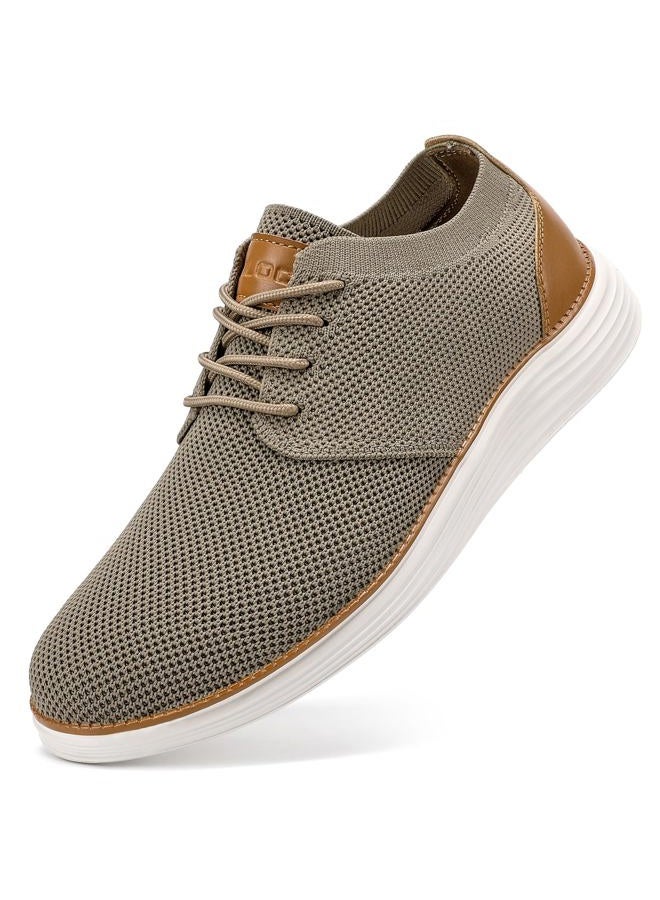 VILOCY Men's Fashion Dress Sneakers Casual Walking Breeze Shoes Business Oxfords Comfortable Breathable Lightweight Tennis Zapatos para Hombre, Khaki, 9 - Image 1