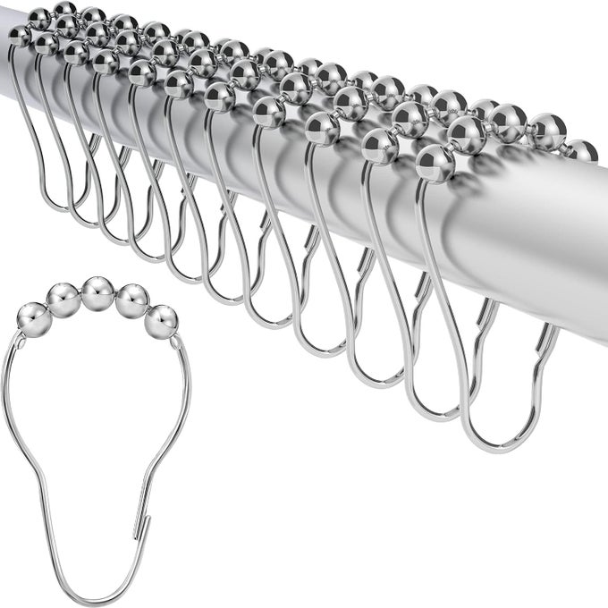 36PCS SHOWER CURTAIN HOOK RINGS STAINLESS STEEL ROLLER BALLS BATH CURTAIN RINGS FOR BATHROOM SHOWER CURTAIN RODS RUSTRESISTANT SHOWER CURTAIN HOOKS RINGS FOR BATHROOM7 X 35 CM SILVER