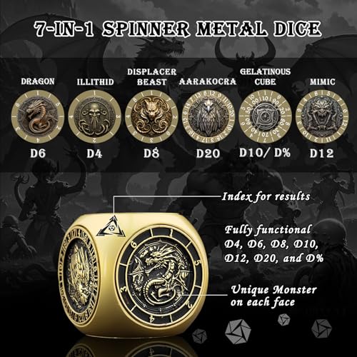 Haxtec Spinner Dice 7in1 Metal DND Dice Set Unique Dice DND Gifts Spinner Goblins DD Die Compatible with Dungeons and Dragons - Image 5