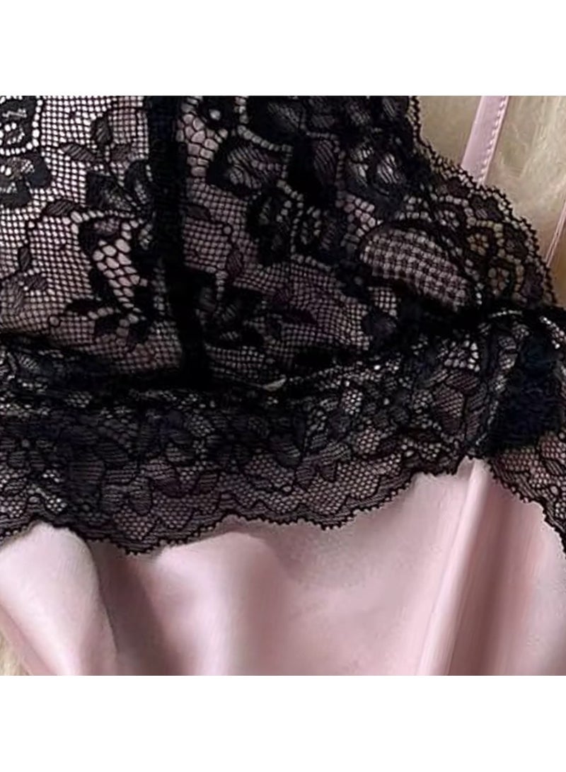 كابريشوس فستان نوم قصير من الساتان بدون أكمام مع حزام - Image 4