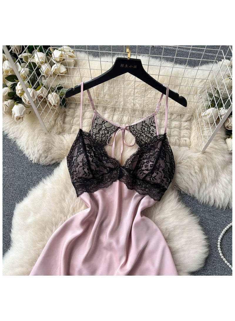 كابريشوس فستان نوم قصير من الساتان بدون أكمام مع حزام - Image 2