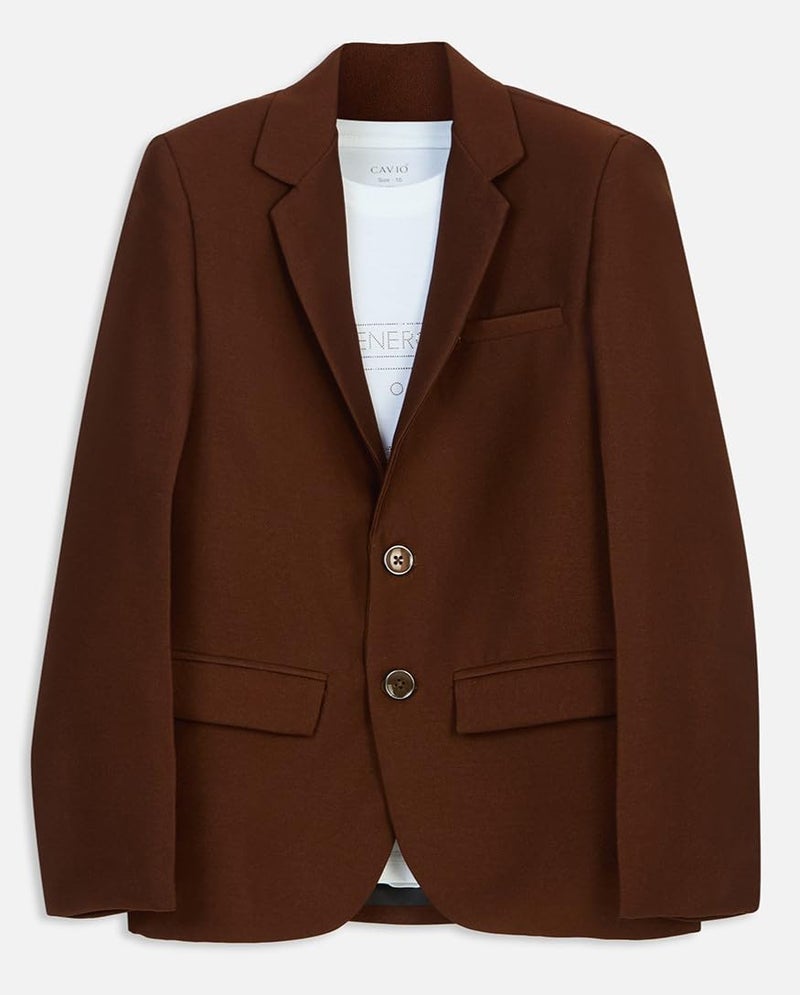 CAVIO Boys Regular Fit Solid Cotton Single Breasted Blazer and T-Shirt Brown - Image 2
