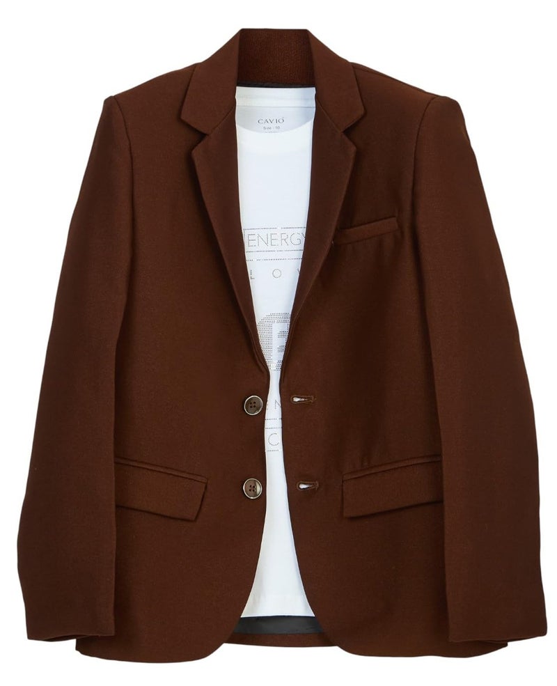 CAVIO Boys Regular Fit Solid Cotton Single Breasted Blazer and T-Shirt Brown - Image 1