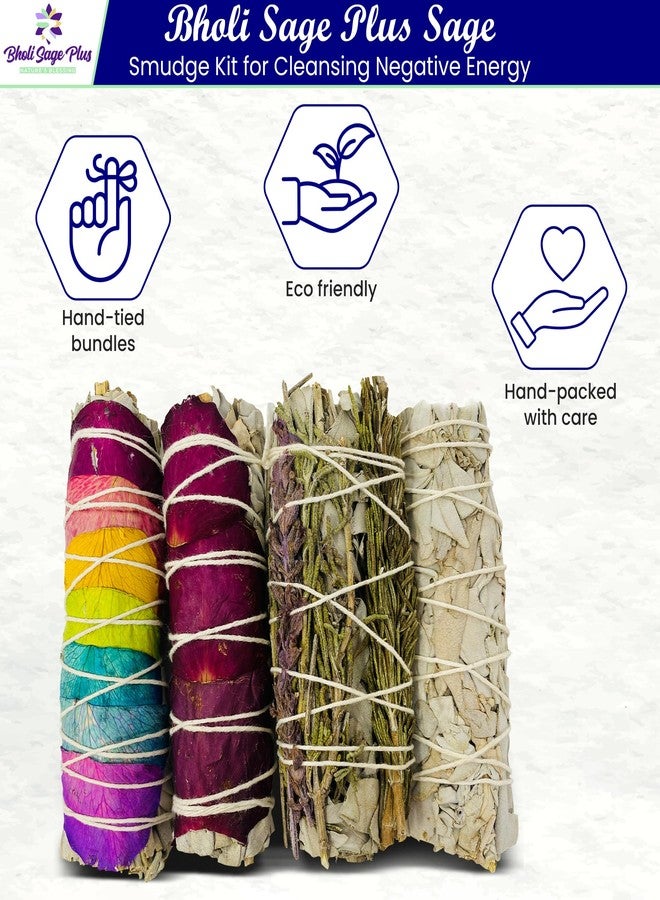 Bholi Sage Plus Sage Smudge kit Rosemary Lavender White Sage Rose with White Sage Sustainably Sourced from California Dried Sage Sticks for Home Cleansing, Blessing - Image 2