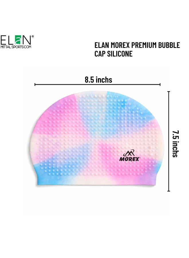 ELAN Morex Silicone Bubble Swim Cap - White & Pink Multi-Colour - Extra Roomy Comfort Fit for Long Hair, Textured Air-Bubble Design for Warmth & Hair Protection, Premium Swimming Cap - Image 5