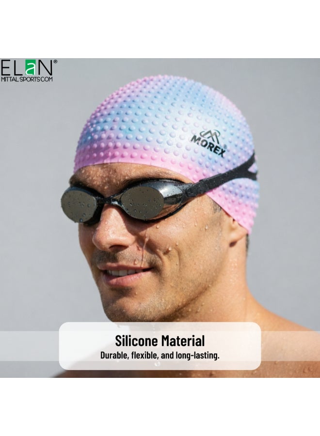 ELAN Morex Silicone Bubble Swim Cap - White & Pink Multi-Colour - Extra Roomy Comfort Fit for Long Hair, Textured Air-Bubble Design for Warmth & Hair Protection, Premium Swimming Cap - Image 2