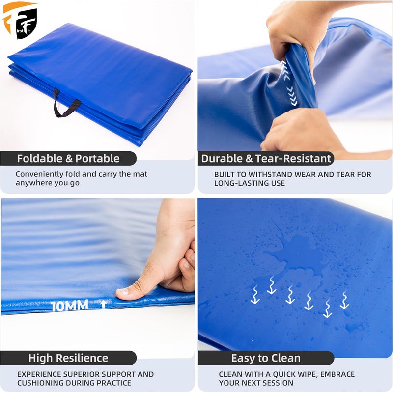 FirstFit حصيرة يوغا من جلد PU بسمك 10 مم | حصيرة يوغا سميكة إضافية للتمارين واللياقة البدنية والتأمل مع حزام حمل للرجال والنساء - الحجم (69 × 24 بوصة) زرقاء - Image 4