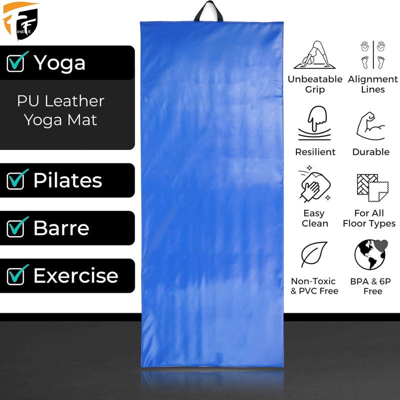 FirstFit حصيرة يوغا من جلد PU بسمك 10 مم | حصيرة يوغا سميكة إضافية للتمارين واللياقة البدنية والتأمل مع حزام حمل للرجال والنساء - الحجم (69 × 24 بوصة) زرقاء - Image 3