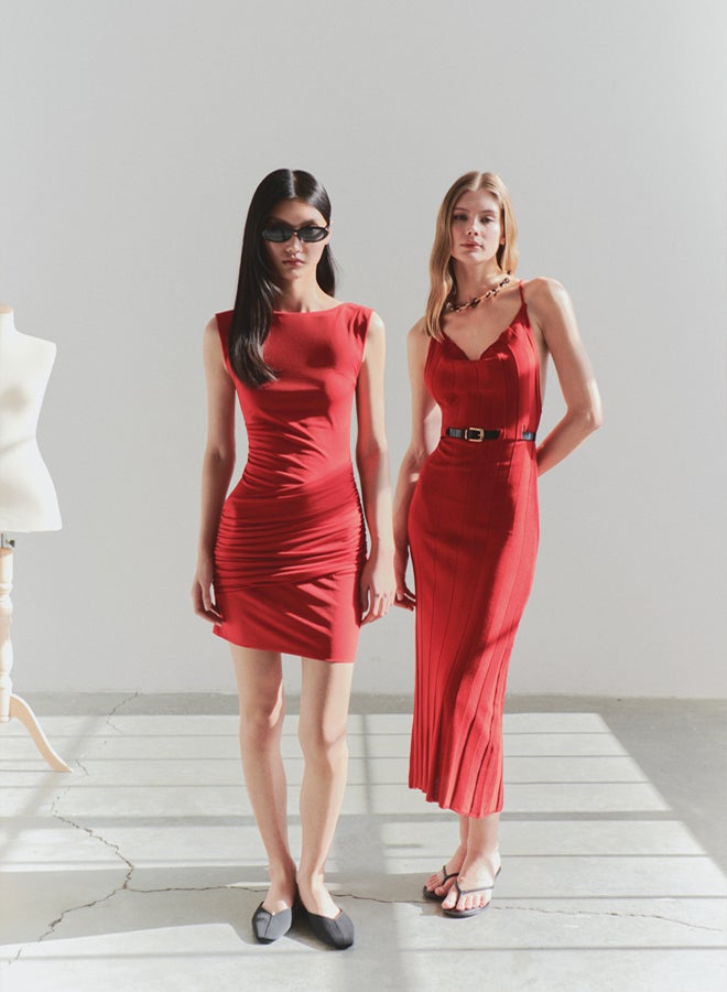 trendyol Limited Edition Red Maxi Backless Belt Detail Dress - Image 2