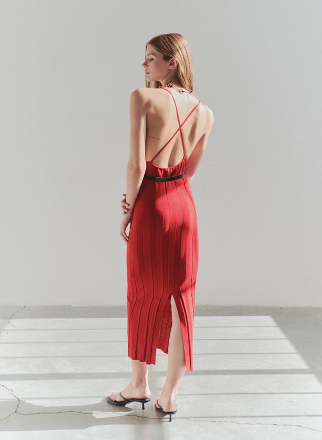 trendyol Limited Edition Red Maxi Backless Belt Detail Dress - Image 3