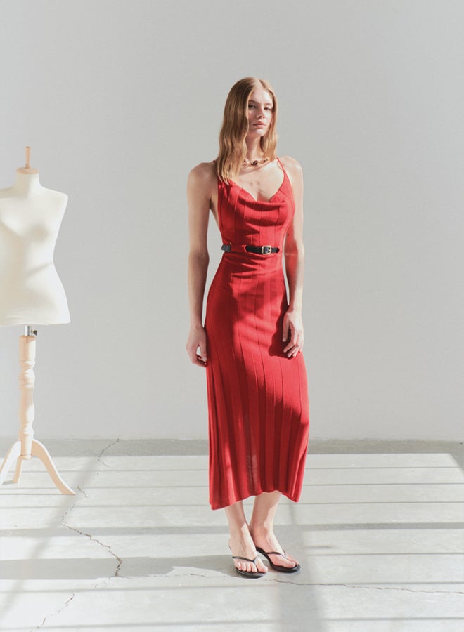 trendyol Limited Edition Red Maxi Backless Belt Detail Dress - Image 1