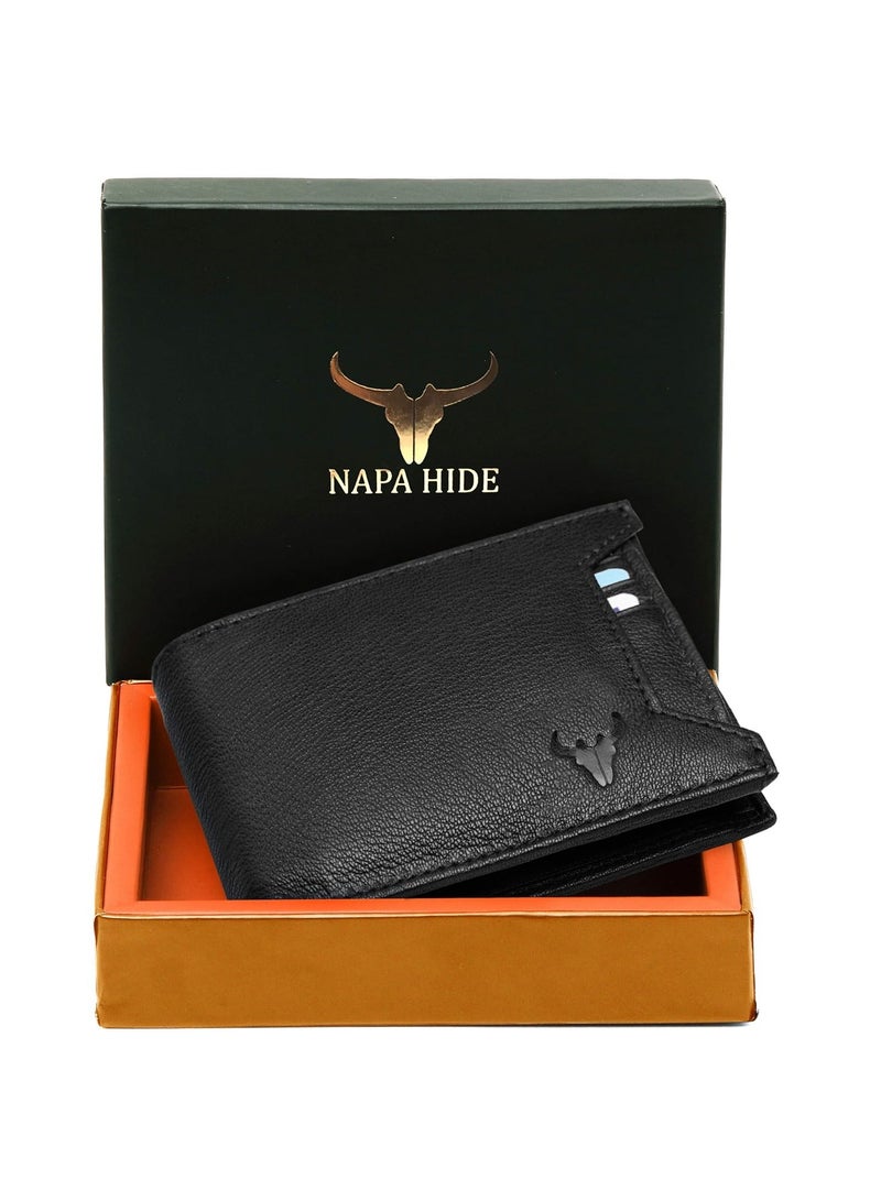 NAPA HIDE Black Leather Wallet for Men I 3 Card Slots I 2 Currency Compartments I 1 ID Window I 3 Secret Compartments I External Card Slot I 1 Coin Pocket - Image 2