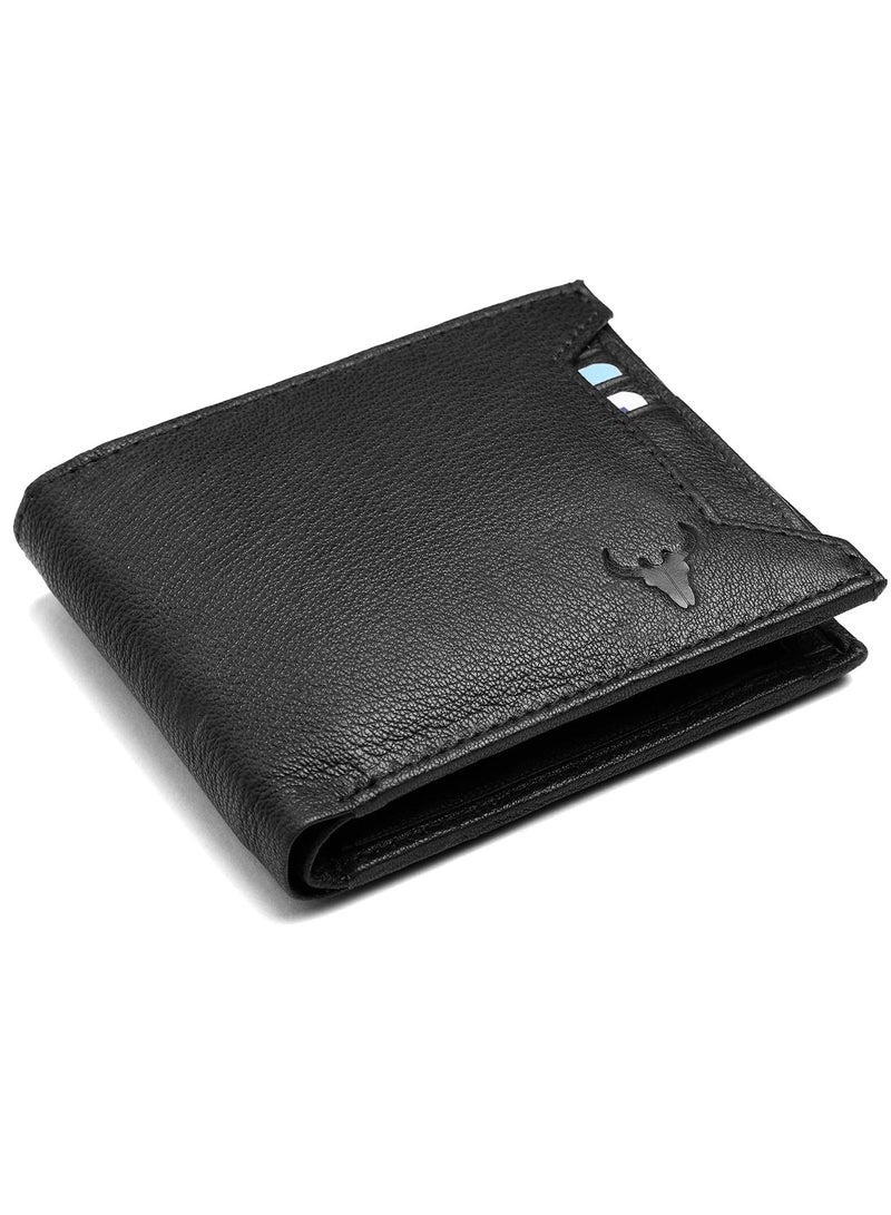 NAPA HIDE Black Leather Wallet for Men I 3 Card Slots I 2 Currency Compartments I 1 ID Window I 3 Secret Compartments I External Card Slot I 1 Coin Pocket - Image 1