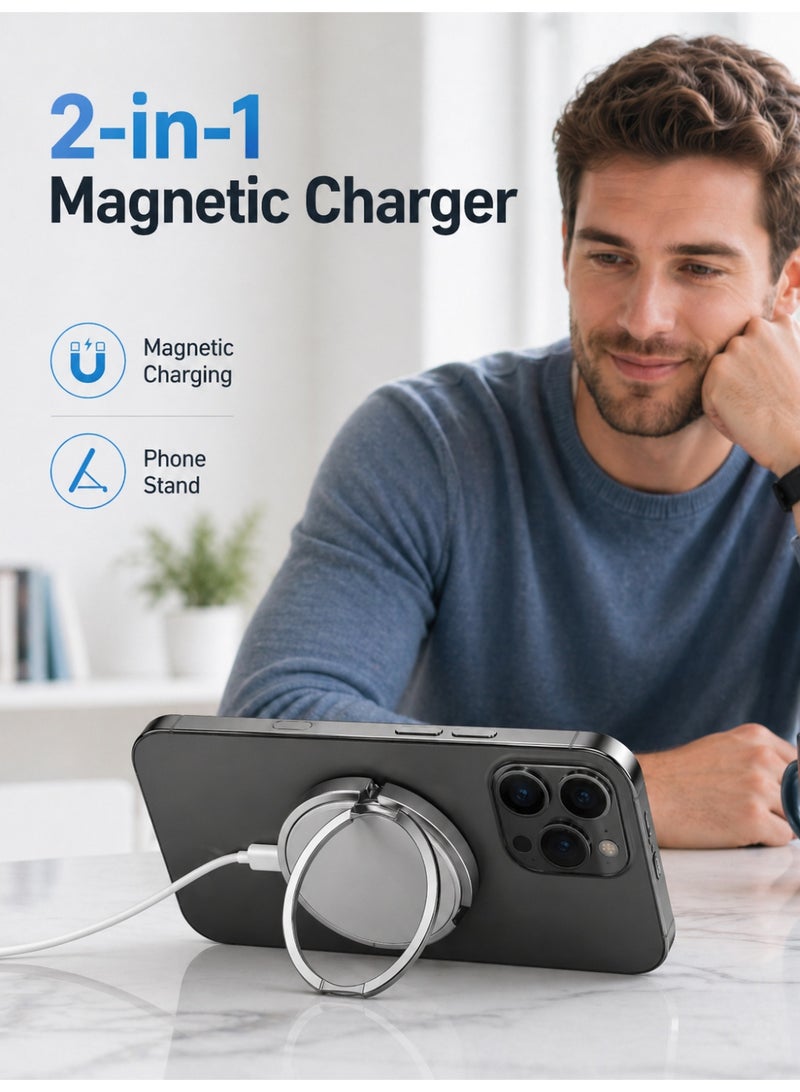واي إكس برو شاحن MagSafe لاسلكي 2 في 1 مع حامل هاتف، معتمد MFi/UACK، شحن مغناطيسي سريع 15 واط مع حماية ذكية، متوافق مع iPhone 17/17 Air/16/15/14/13/12 - Image 2