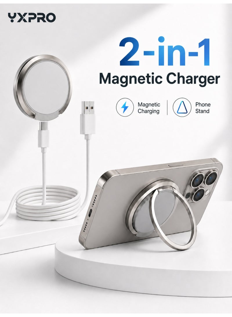واي إكس برو شاحن MagSafe لاسلكي 2 في 1 مع حامل هاتف، معتمد MFi/UACK، شحن مغناطيسي سريع 15 واط مع حماية ذكية، متوافق مع iPhone 17/17 Air/16/15/14/13/12 - Image 1