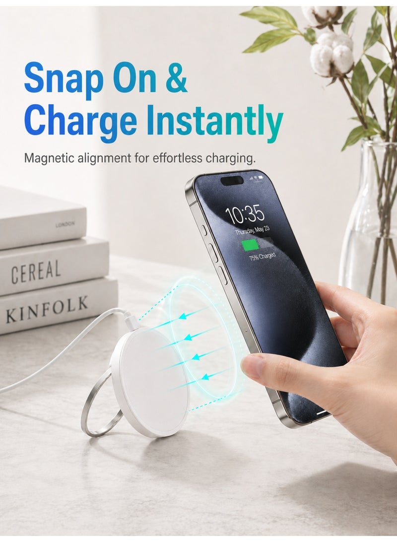 واي إكس برو شاحن MagSafe لاسلكي 2 في 1 مع حامل هاتف، معتمد MFi/UACK، شحن مغناطيسي سريع 15 واط مع حماية ذكية، متوافق مع iPhone 17/17 Air/16/15/14/13/12 - Image 3