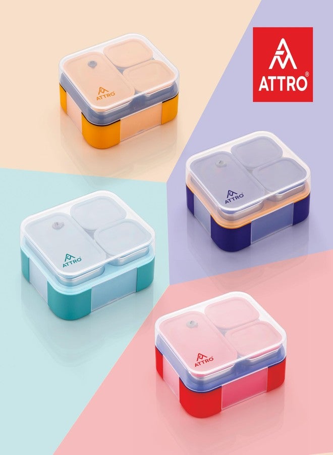 ATTRO Admire 3 Compartment Stainless Steel Lunch Box Inner Steel BPA Free, Durable & Lightweight, Easy to Carry, Compact Design Ideal for School, Office, College & Travel- Purple Bloom- 800ml - Image 3
