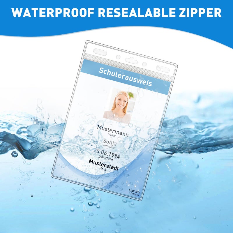 Mositear Vertical ID Badge Holders with Soft Edge (Sealable Fits 4x6 Inch Insert) (50 Pack), Waterproof Passport ID Card Holder, Name Tag Holder, Name Badge Holders, Zipper Plastic Badge Holder - Image 2