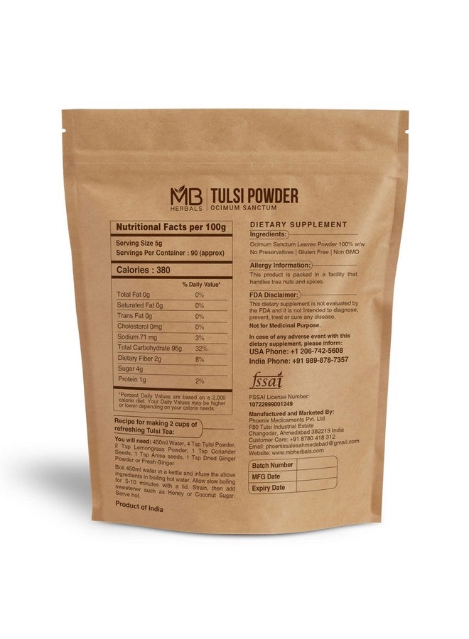 MB Herbals Tulsi Powder | 1 LB | 454g / 16 oz | Ocimum Sanctum Tulasi - Image 2