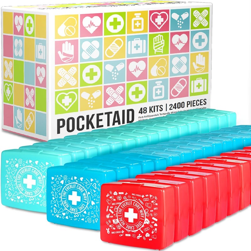EVERLIT CARE EVERLIT PocketAid Mini First Aid Kit Compact Portable HardShell Cases of 50 Items Cuts Scrapes Wound Care Essentials for Travel Outdoor School Camping Home Office 48 Packs 2400 Pcs - Image 1