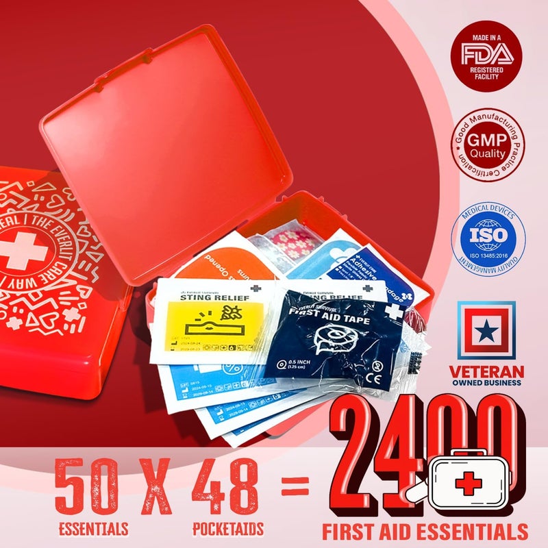 EVERLIT CARE EVERLIT PocketAid Mini First Aid Kit Compact Portable HardShell Cases of 50 Items Cuts Scrapes Wound Care Essentials for Travel Outdoor School Camping Home Office 48 Packs 2400 Pcs - Image 4