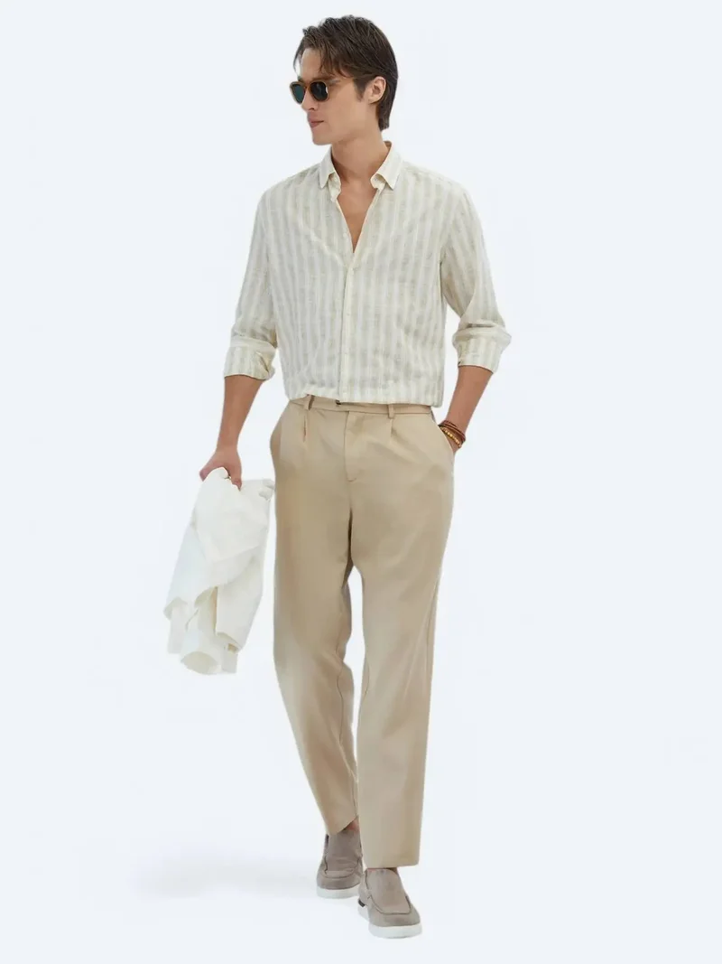 كيب بنطلون كاجوال فضفاض بقصة عادية من قماش باف ويفينج