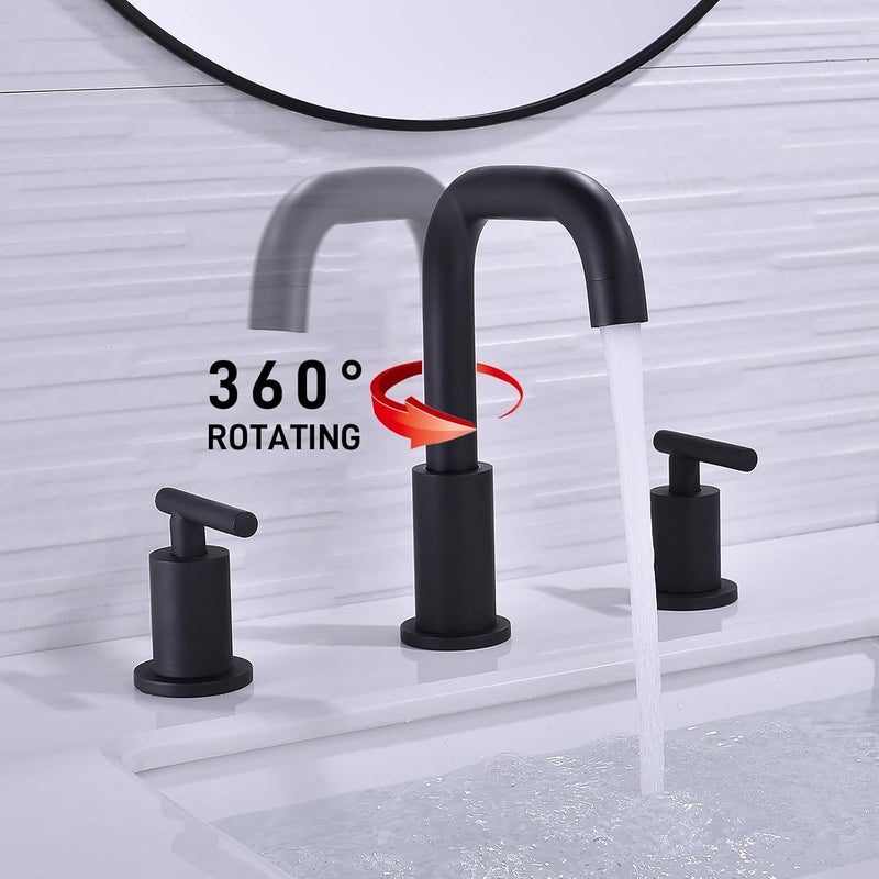 TRUSTMI 2-Handle 8 Inch Widespread Bathroom Sink Faucet, 3 Hole Brass Bathroom Faucet with cUPC Water Supply Lines and Pop Up Drain Assembly, Matte Black - Image 3