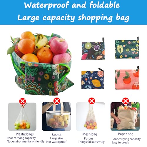 DXMWWTP 4 Pack Foldable Reusable Shopping Bags,Tote Bags,Travel Grocery Bags with Hook in Pocket for Daily Shopping Supplies load - Image 5