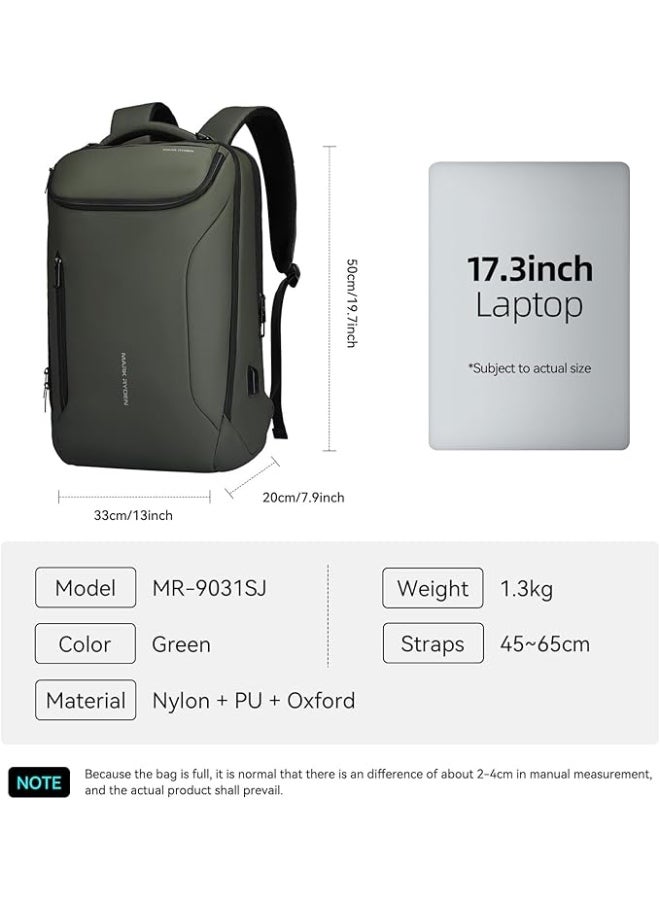 Mark Ryden 9031 Green Laptop Backpack 17.3 Inch with USB Port, Water Repellent PU Oxford, Travel & Work Bag for Men - Image 3