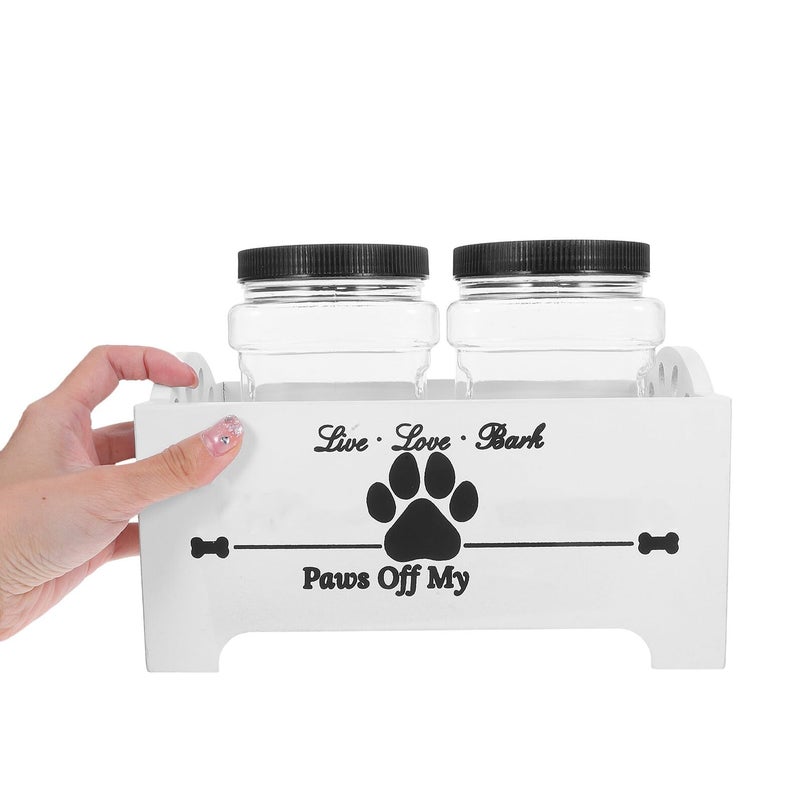 White Wooden Dog Food Storage Container With Airtight Treat Jars And Dividers - Image 5