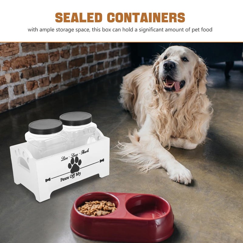 White Wooden Dog Food Storage Container With Airtight Treat Jars And Dividers - Image 4