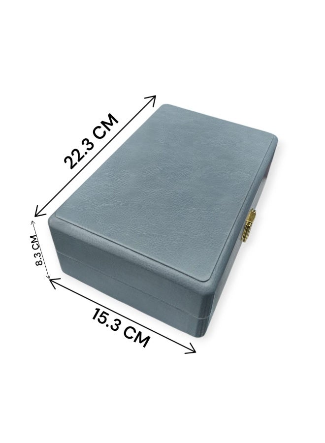 Jewellery Organizer Box for 48 Rings – Premium Light Grey Soft Leather with Suede Interior, Lockable Luxury Ring Display Case for Elegant Storage & Gifting – 22.3 × 15.3 × 8.3 cm - Image 3