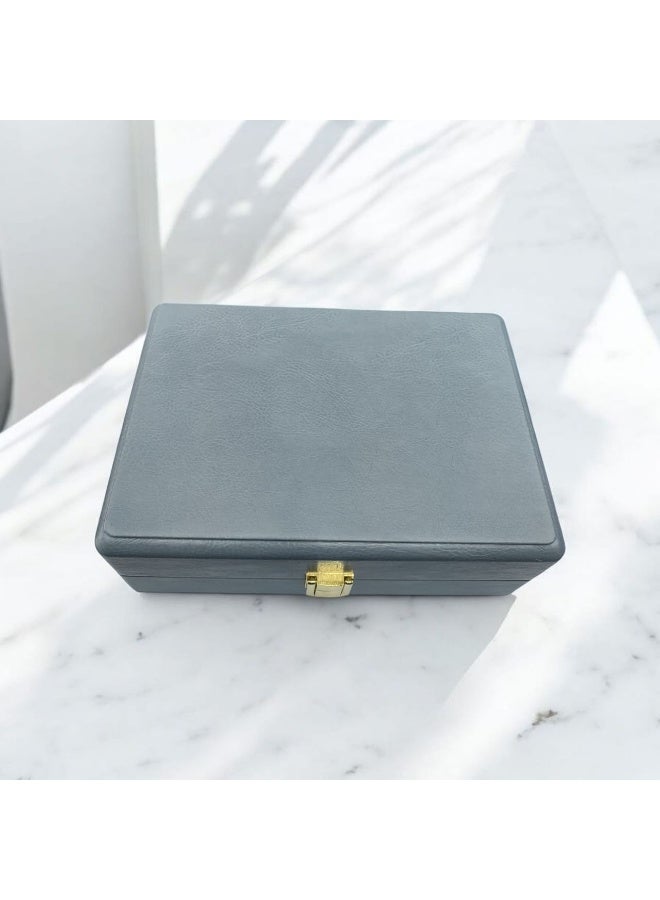 Jewellery Organizer Box for 48 Rings – Premium Light Grey Soft Leather with Suede Interior, Lockable Luxury Ring Display Case for Elegant Storage & Gifting – 22.3 × 15.3 × 8.3 cm - Image 2