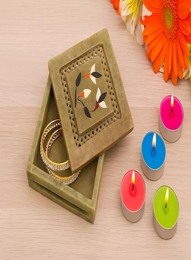 SANDSTERS VR SOURCING Handcrafted Square Marble Box with Inlay and Jali Work – Floral Design Jewelry/Storage Box – Decorative gift item - Image 2