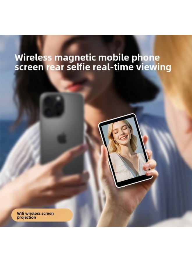 Wireless Magnetic Phone Screen Mirroring Outdoor Bluetooth Selfie Display, Real-Time Rear Camera Monitor, WiFi Projection, One-Click Rotation, Brightness Adjustment, Lightweight Portable Mobile Same Screen Device(White) - Image 2
