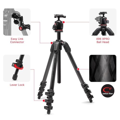Manfrotto 055XPRO AS 4Section Carbon Fiber Camera Tripod PhotoKit with XPRO Ball Head 90 Degree Column 15kg Load ArcaSwiss Plate for DSLRMirrorless Tripod for Camera Photo Shooting Support - Image 3