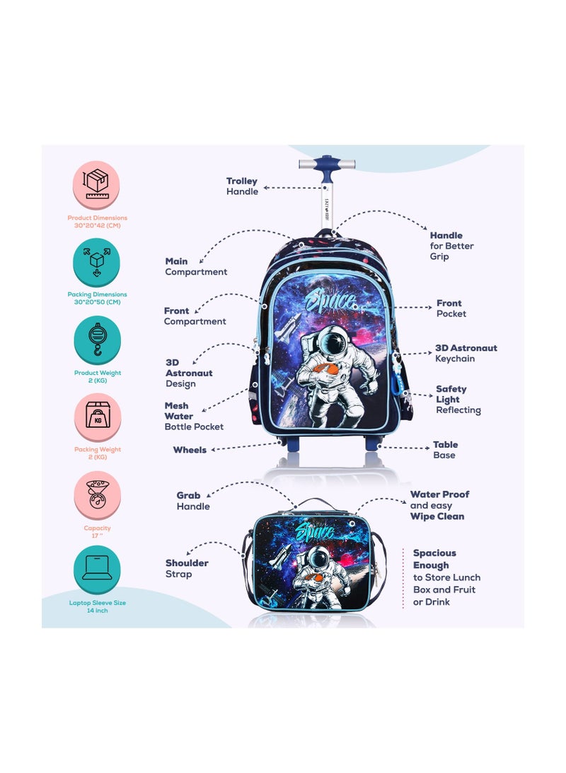 Eazy Kids Eazy Kids - Back to School - 17" Set of 4 School Bag Lunch Bag Activity Bag & Pencil Case Astronaut-Blue - Image 4