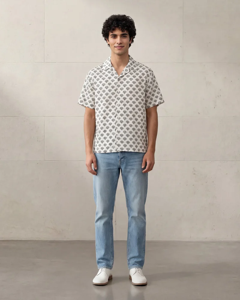 Redtag Men White Allover Print Short Sleeve Shirt