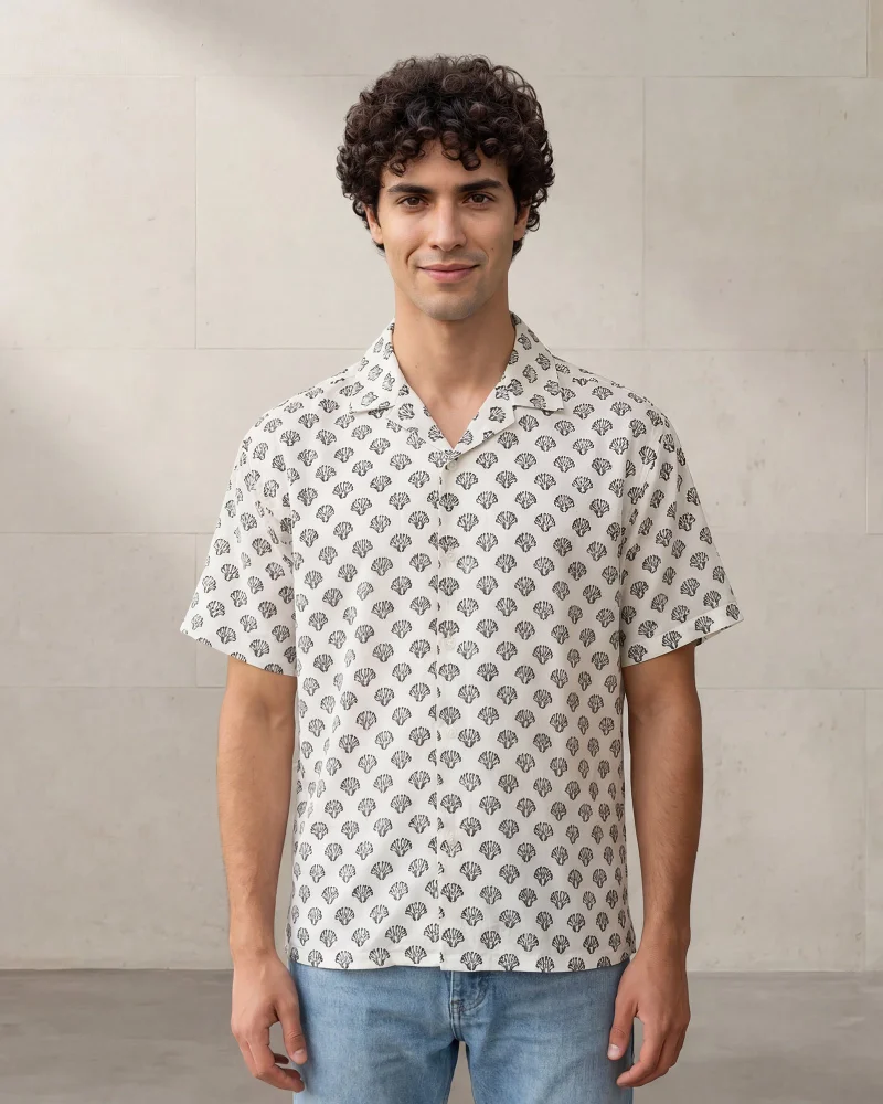 Redtag Men White Allover Print Short Sleeve Shirt