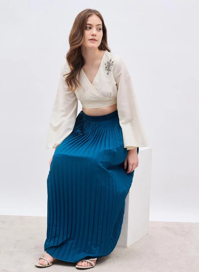 Styli Styli Pleated Flared Maxi Skirt