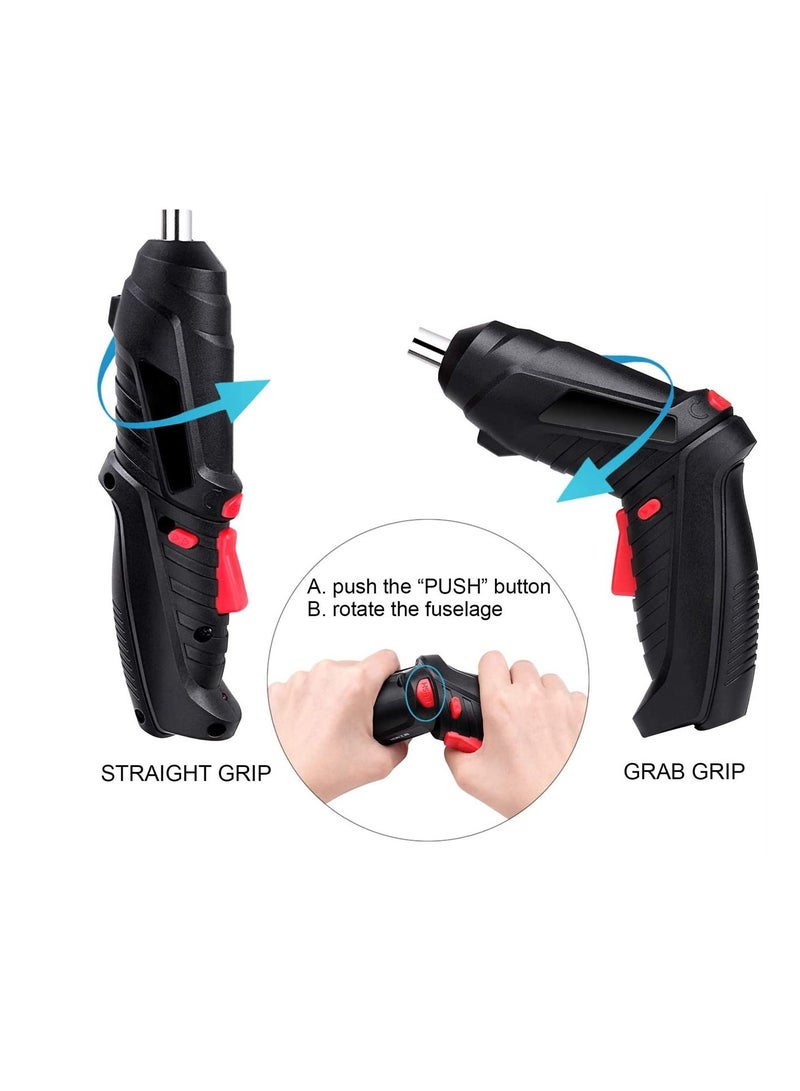 سيوسي مفك براغي كهربائي، بدون سلك 4.2 فولت قابل للشحن مع مجموعة 44 قطعة من رؤوس المفكات، مصباح LED أمامي، رمح مرن، حافظة حمل، مناسب لمشاريع المنزل الصغيرة، ويأتي مع منفذ Micro USB - Image 4