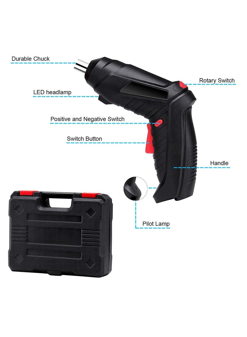 سيوسي مفك براغي كهربائي، بدون سلك 4.2 فولت قابل للشحن مع مجموعة 44 قطعة من رؤوس المفكات، مصباح LED أمامي، رمح مرن، حافظة حمل، مناسب لمشاريع المنزل الصغيرة، ويأتي مع منفذ Micro USB - Image 5