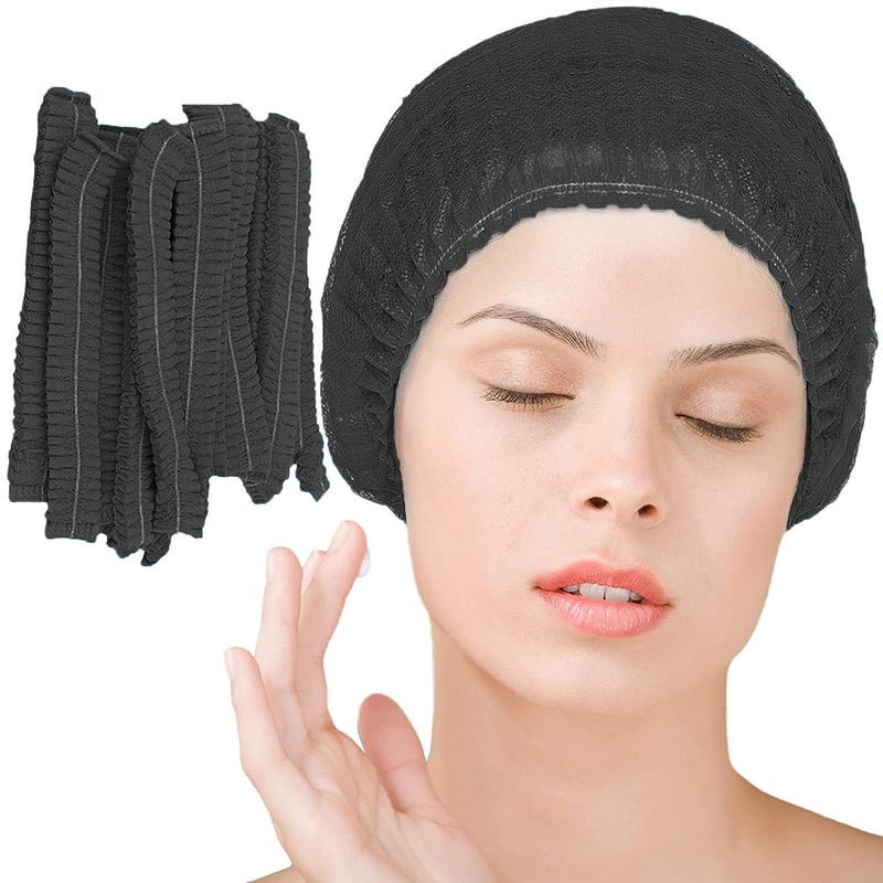 Smilco Disposable Bouffant Caps 100pcs,24inches Hair Net, Elastic Dust Cap for Food Service,Salon,Spa,Kitchen Head Cover (Black) - Image 1