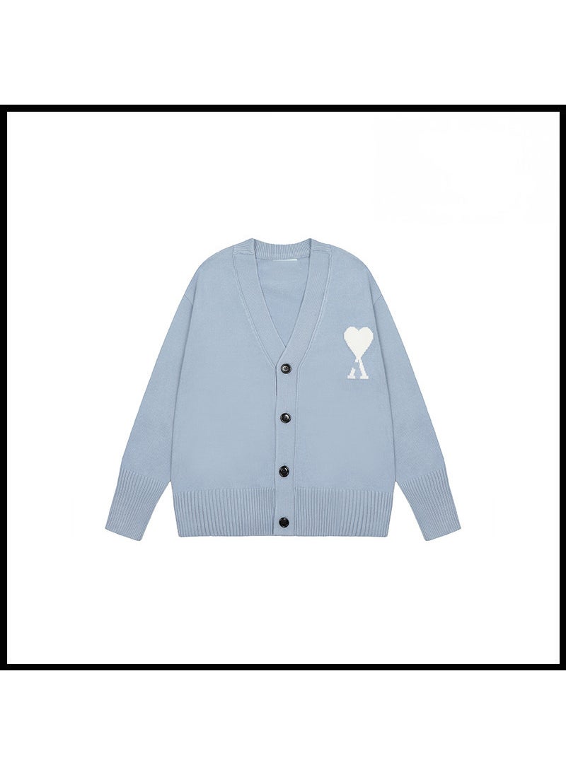 Generic - Trendy Brand Love Knit Cardigan Oversized V-Neck Sweater Haze blue [2105v collar cardigan style] - Image 1