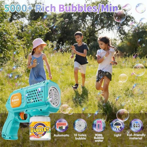 P PANACARE 2 Packs Bubble Gun for Kids Automatic bubbele Maker with 10 HolesLighting10000BubblesMin Portable Bubble Machine with Bubble Solution Best Toy Gifts for BirthdayPartyWedding White and Blue - Image 5