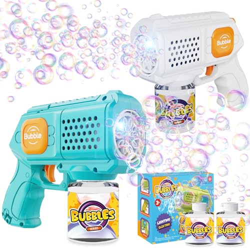 P PANACARE 2 Packs Bubble Gun for Kids Automatic bubbele Maker with 10 HolesLighting10000BubblesMin Portable Bubble Machine with Bubble Solution Best Toy Gifts for BirthdayPartyWedding White and Blue - Image 1