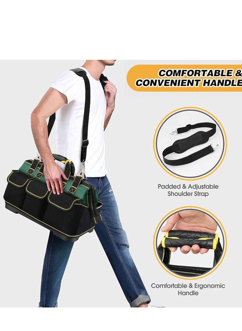 TRASSLE Heavy Duty Hard Bottom Tool Bag, 1680D Electrician Tool Bags for Men, 17 Inch Waterproof Tool Bag, Wide Mouth Tool Tote Bag with 15 Pockets, Craftsman Open Top Tool Bag, Technician Tool Bag  - Image 2
