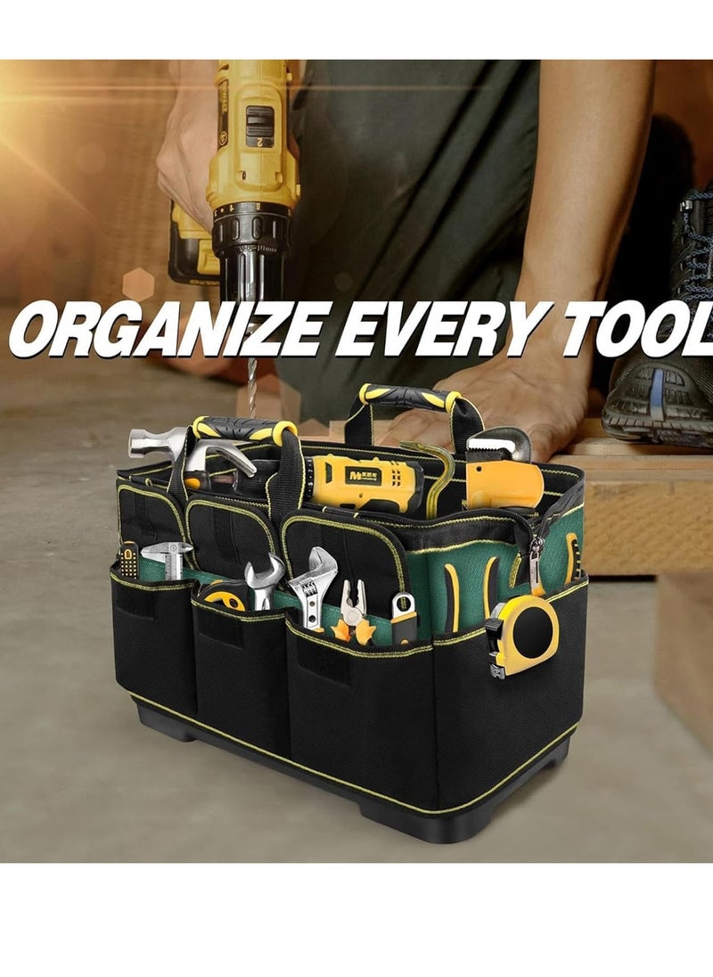 TRASSLE Heavy Duty Hard Bottom Tool Bag, 1680D Electrician Tool Bags for Men, 17 Inch Waterproof Tool Bag, Wide Mouth Tool Tote Bag with 15 Pockets, Craftsman Open Top Tool Bag, Technician Tool Bag  - Image 3